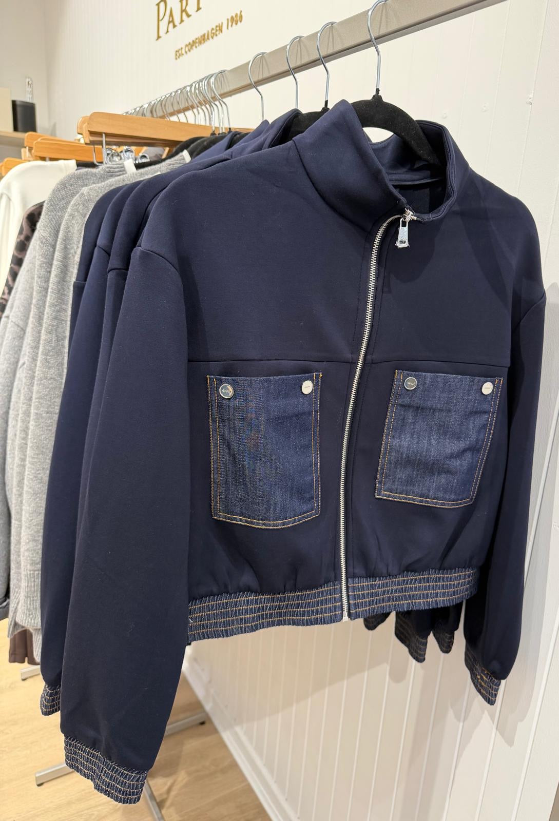 Oui Jacket in Dark Blue with Pocket Detail 99134