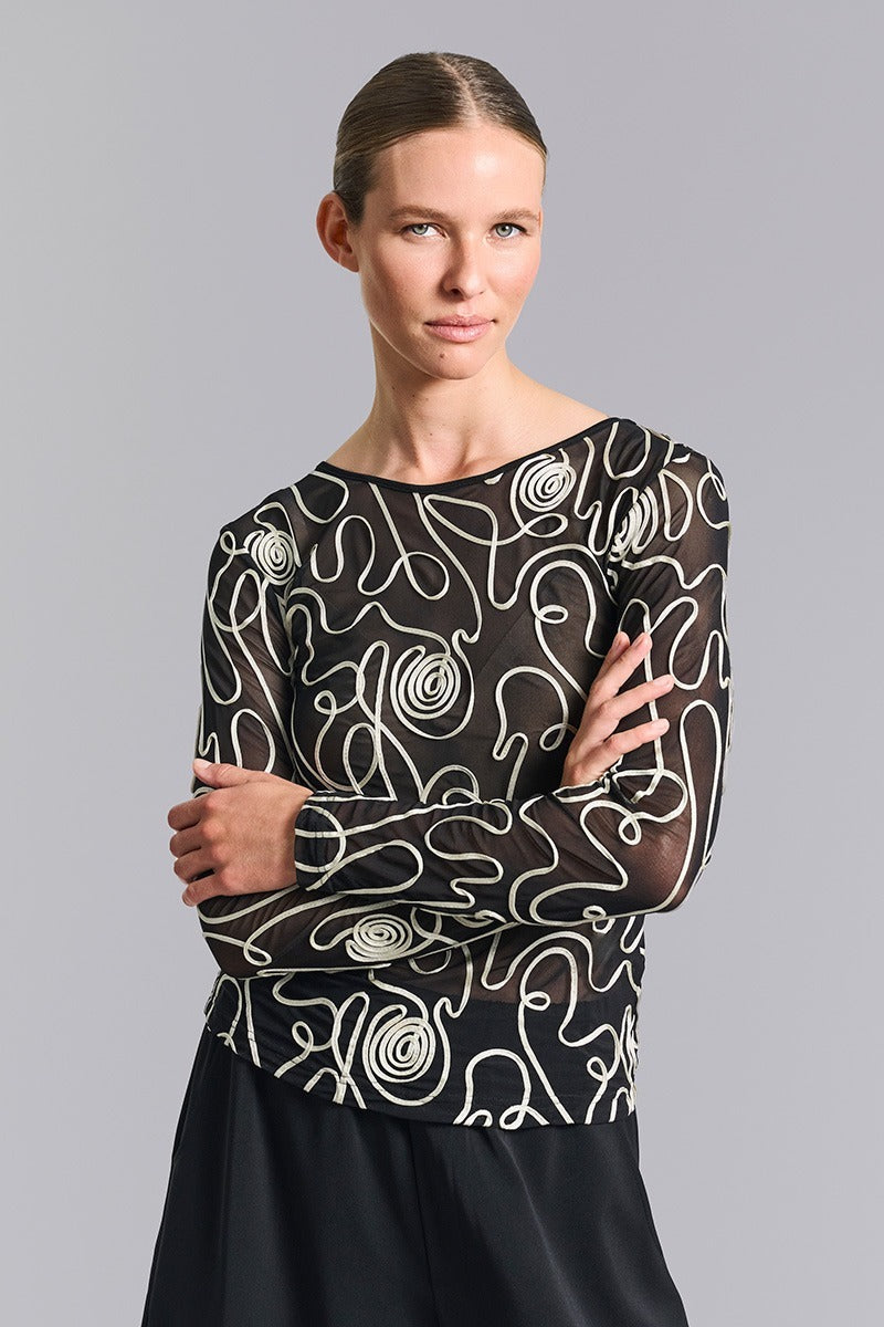 Bitte Kai Rand Twirl Mesh T-Shirt in Black/Ivory