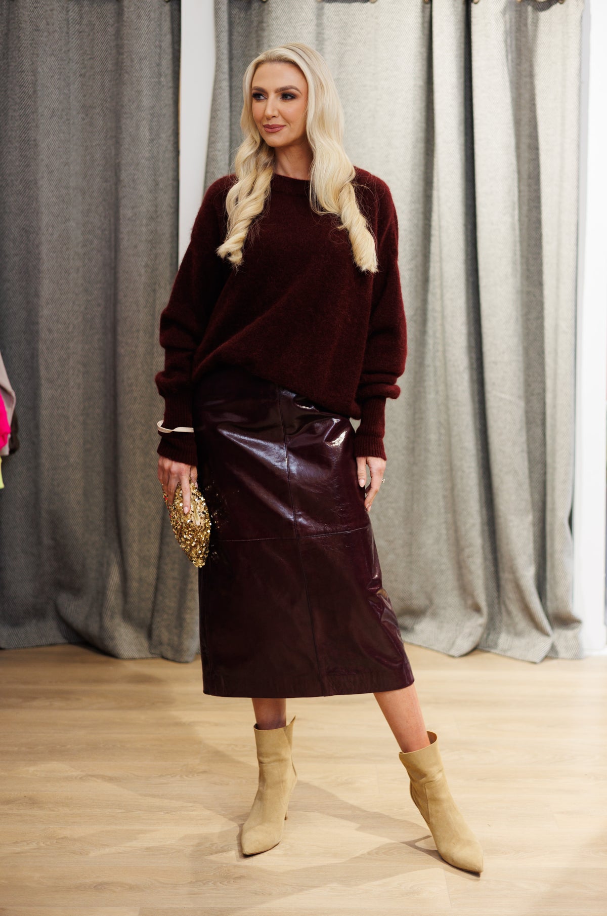 Part Two Sinja Leather Skirt in Shiny Tawny Port