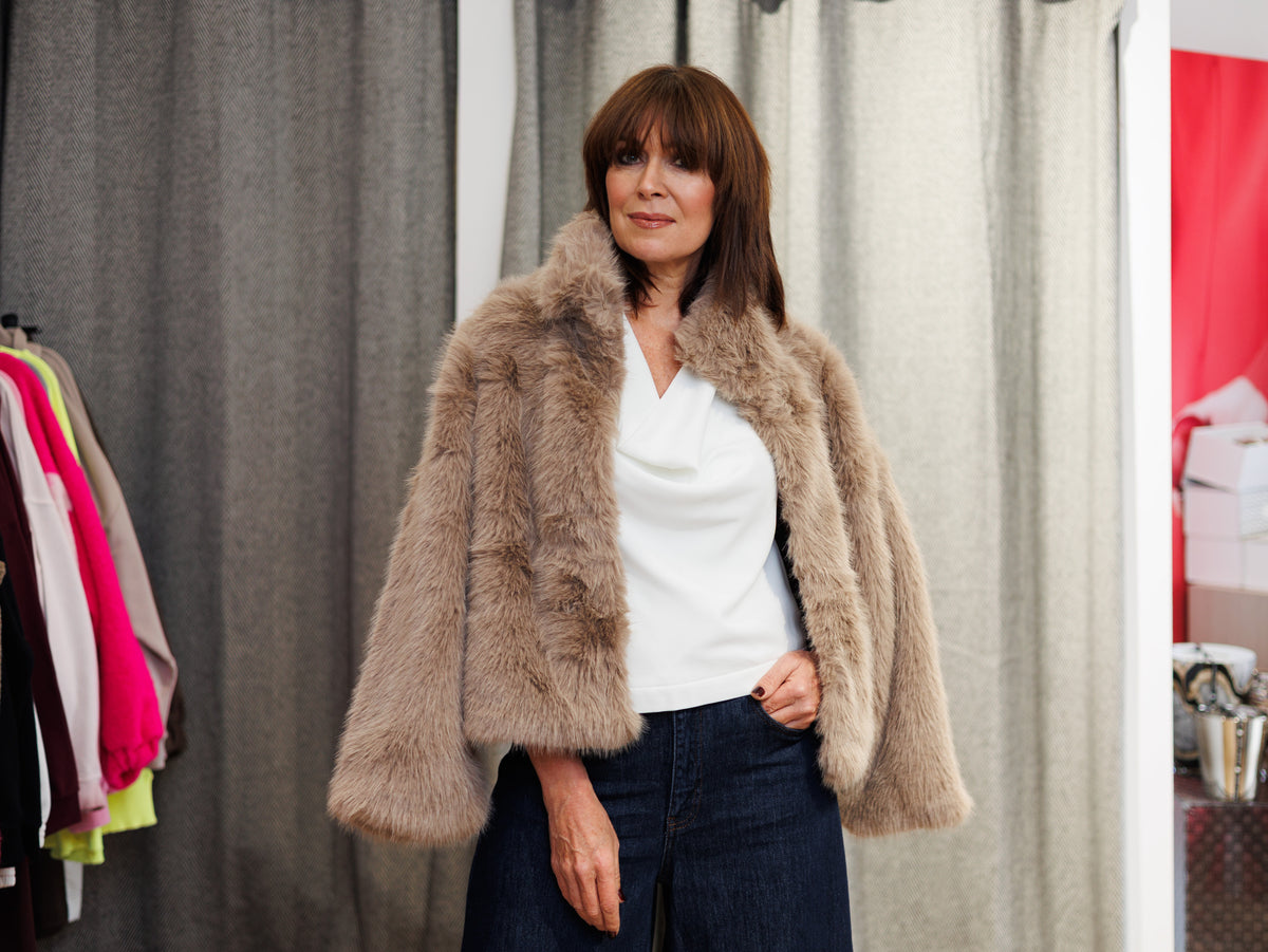 My Essential Wardrobe Alexa Fur Jacket In Greige