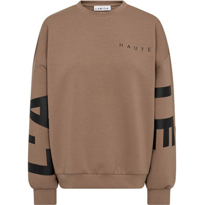 Haute L'amitie Maxi Split Logo Sweat In Walnut