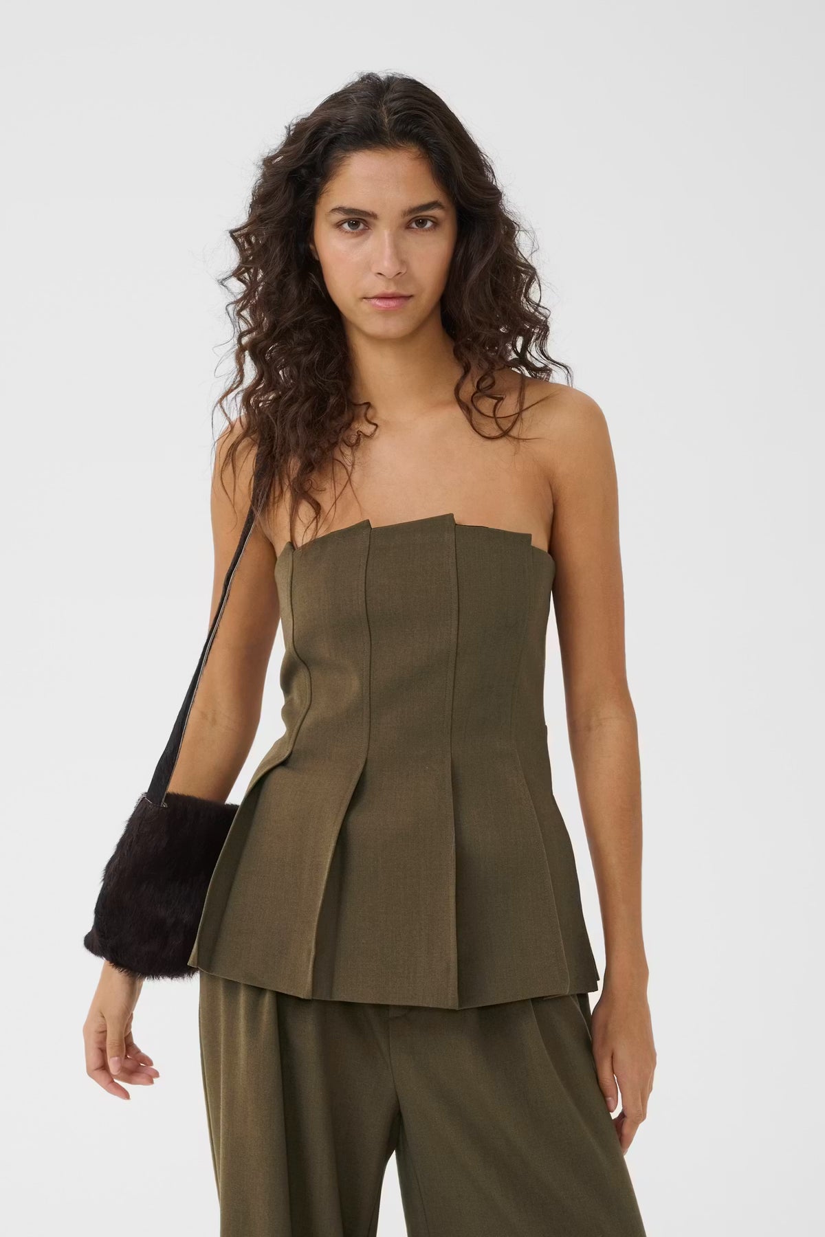 Gestuz Stacy Pleat Corsage in Slate Black Mela