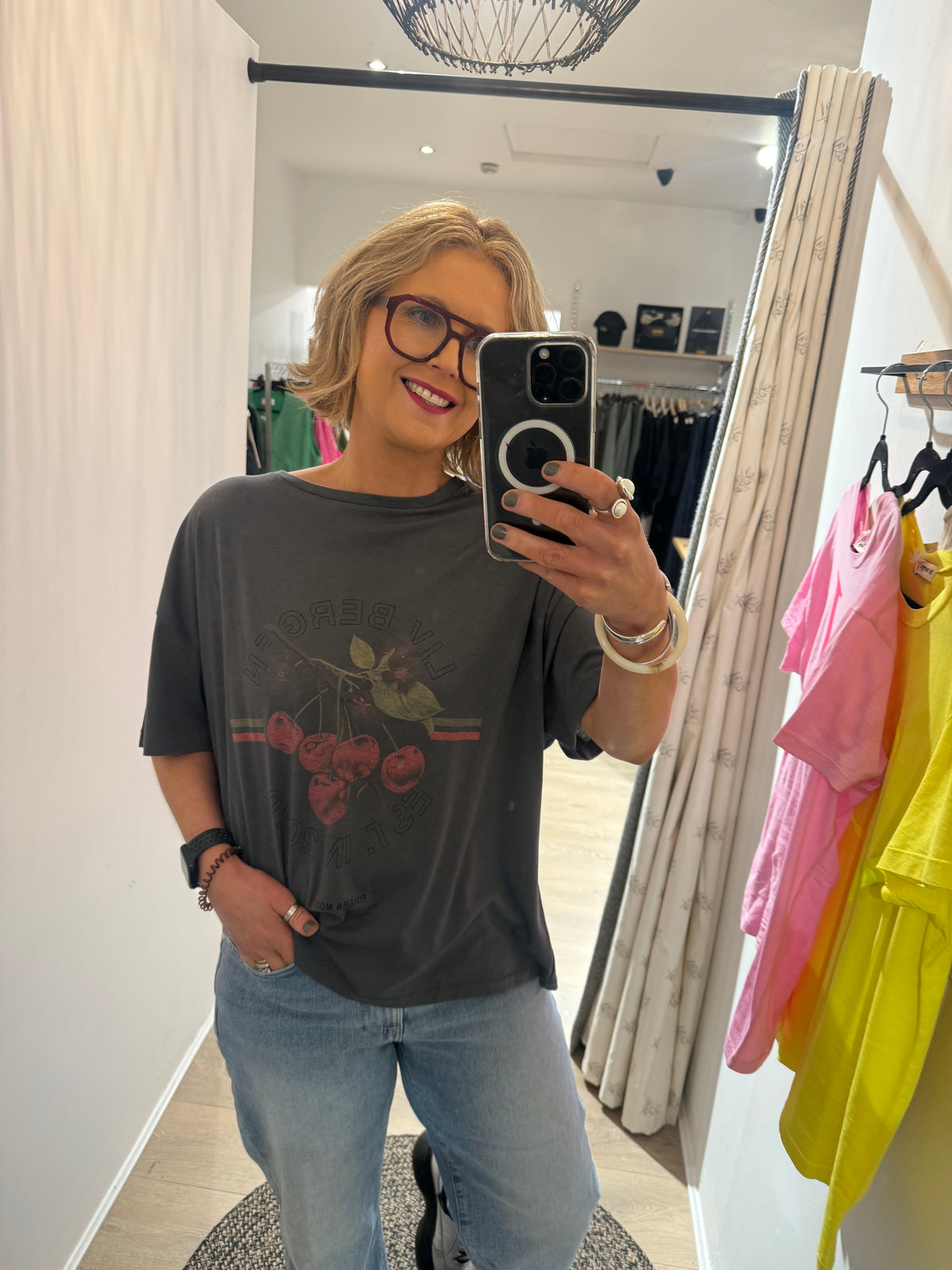 Liv Bergen Holywood Cherry Teeshirt in Charcoal