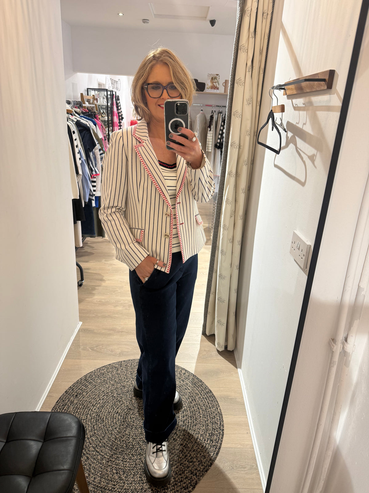 Vilagallo Striped Top In Navy And Off white