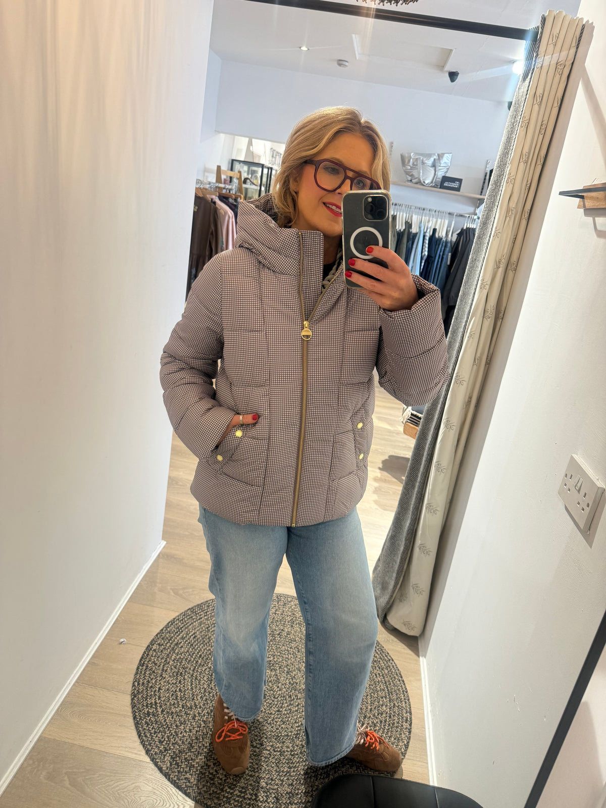 Barbour International Print Brantley Truffle puffa in Chocolate Check