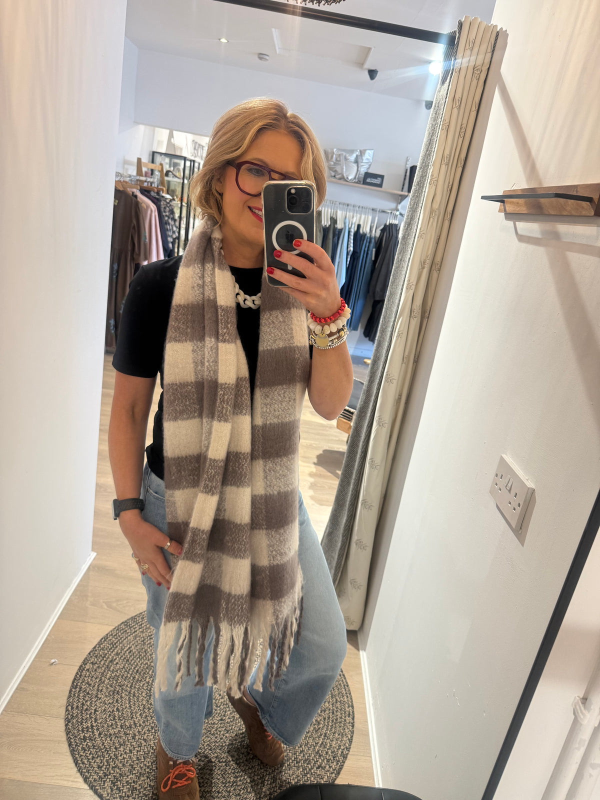 Barbour International Branton Scarf in Chocolate & White Check
