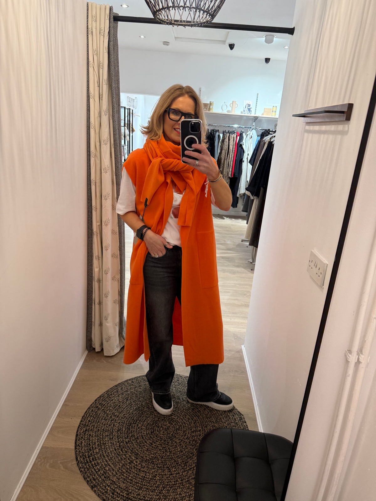 Henriette Steffensen Long Line Vest in Orange 7169