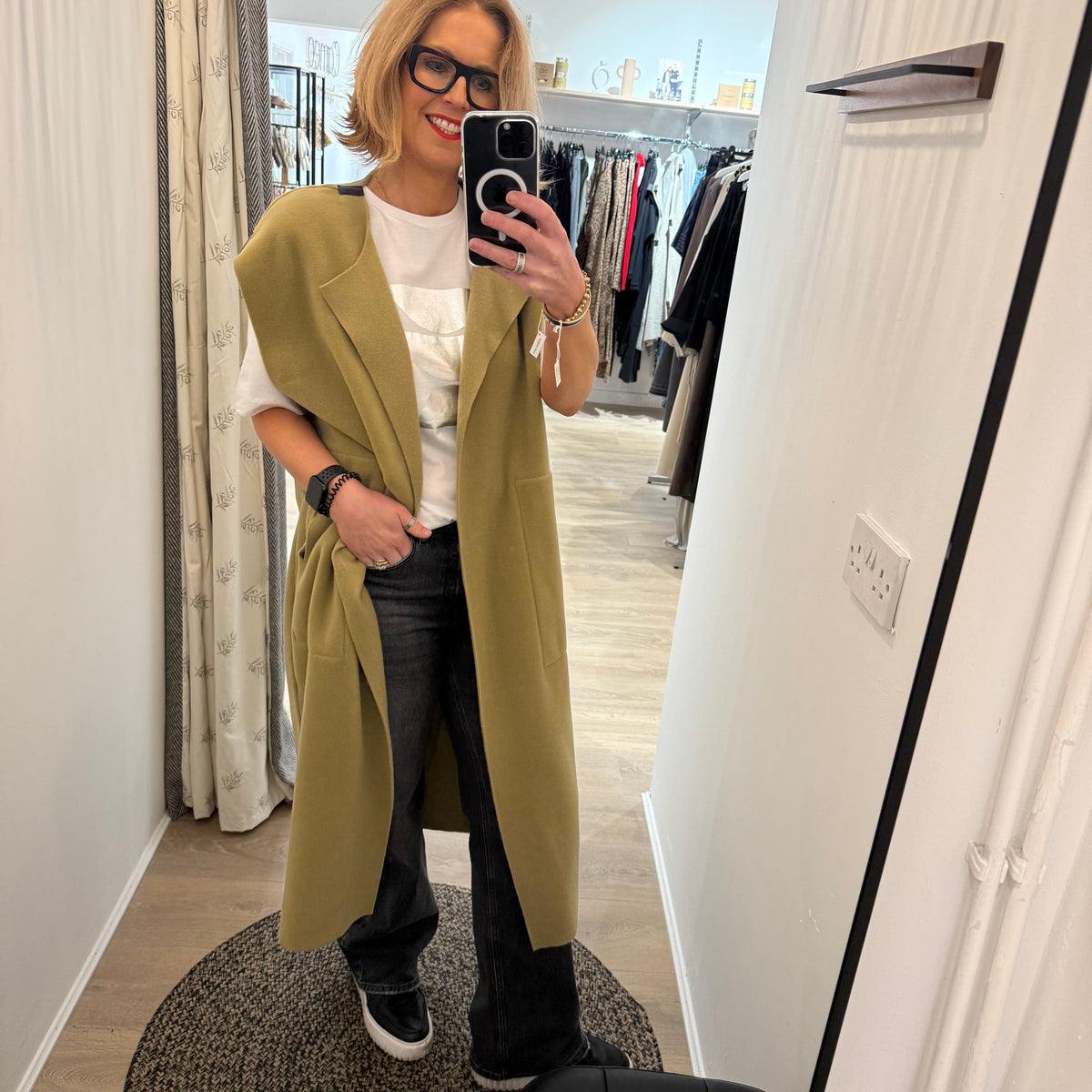 Henriette Steffensen Long Line Vest in Olive 7169