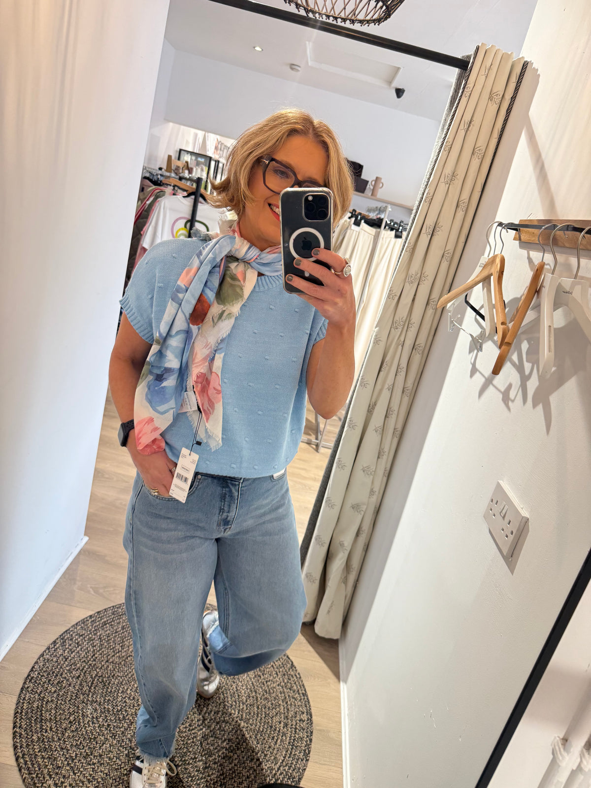 Oui Scarf In White Blue