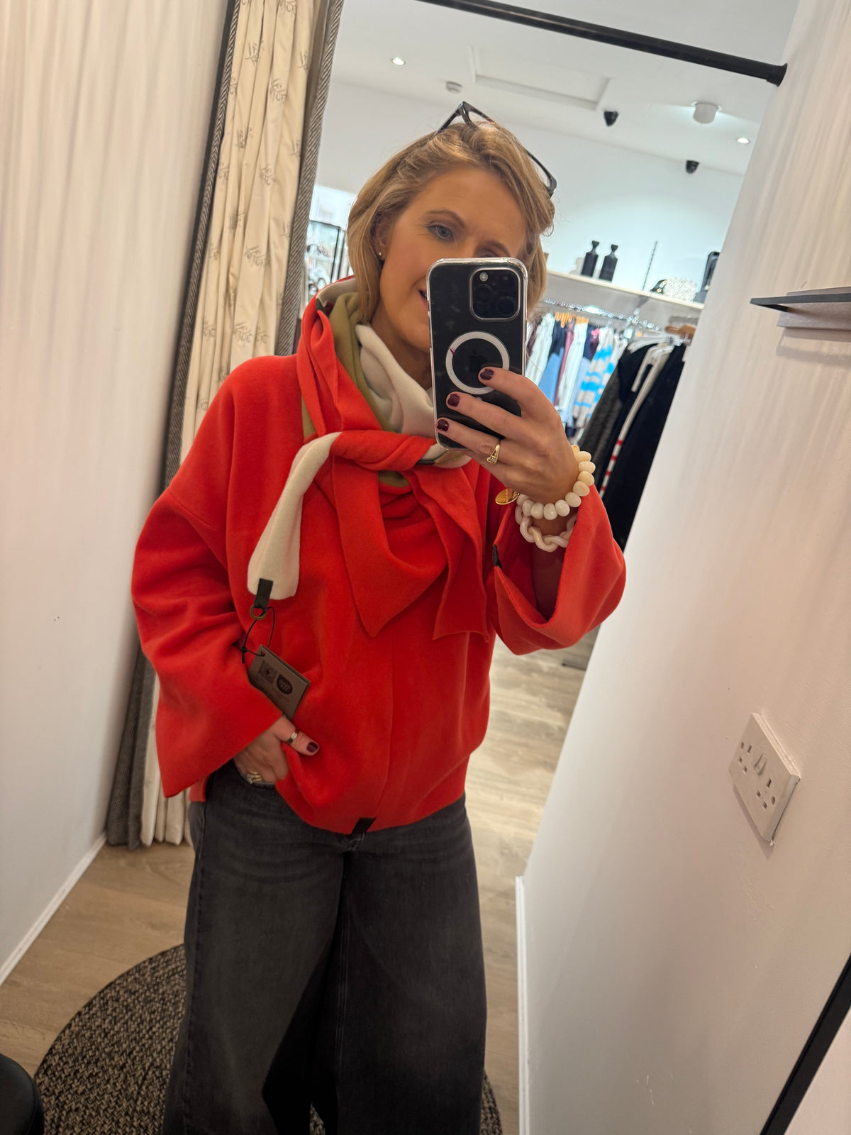 Henriette Steffensen Triangle Scarf in Tomato, Olive and Kit