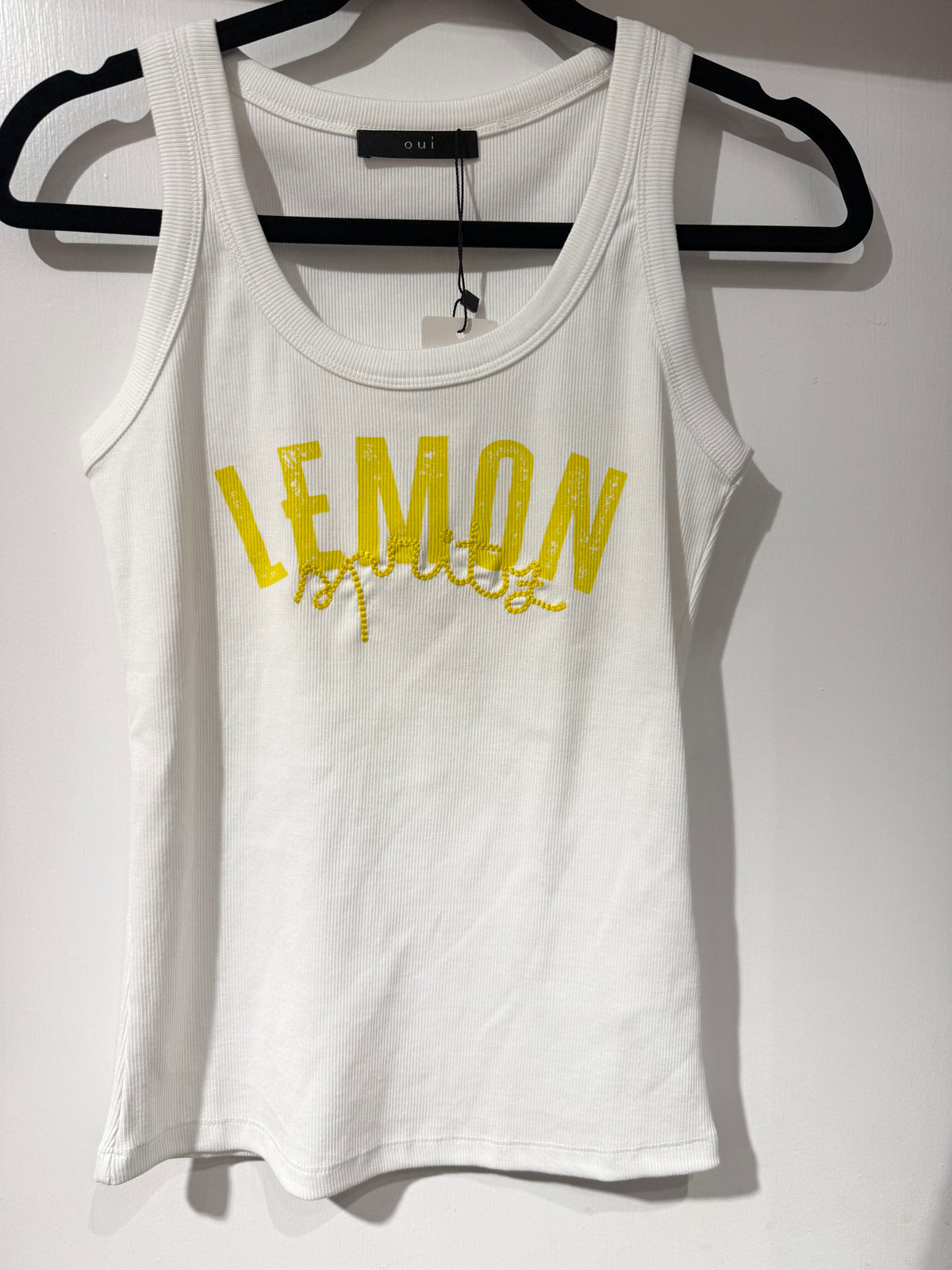 Oui Vest In Optic White with Lemon Detail 97457