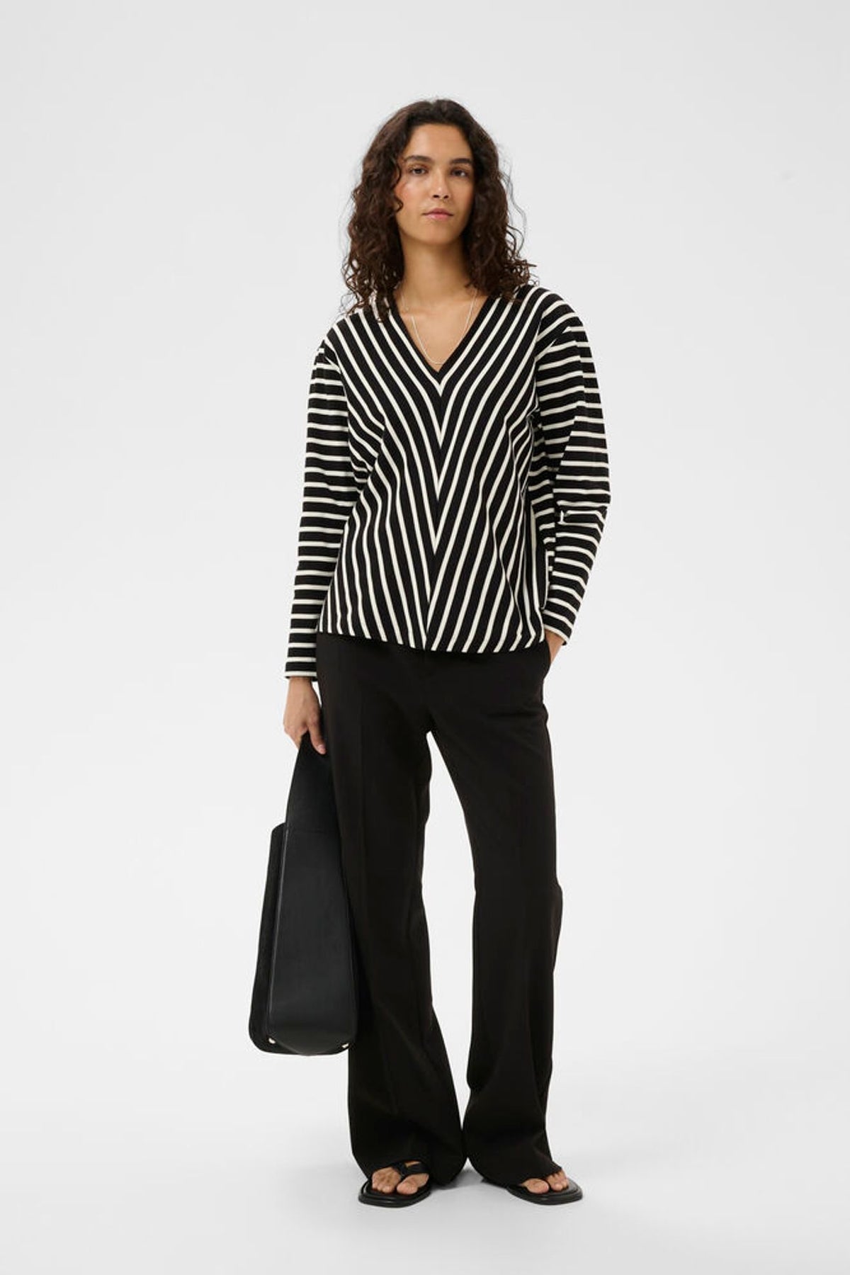 Inwear Della V-Neck T-Shirt In Black and Whisper White Stripes