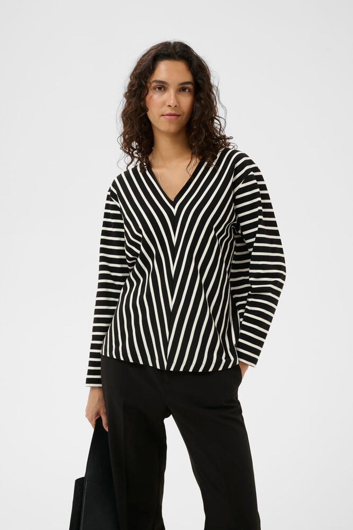 Inwear Della V-Neck T-Shirt In Black and Whisper White Stripes