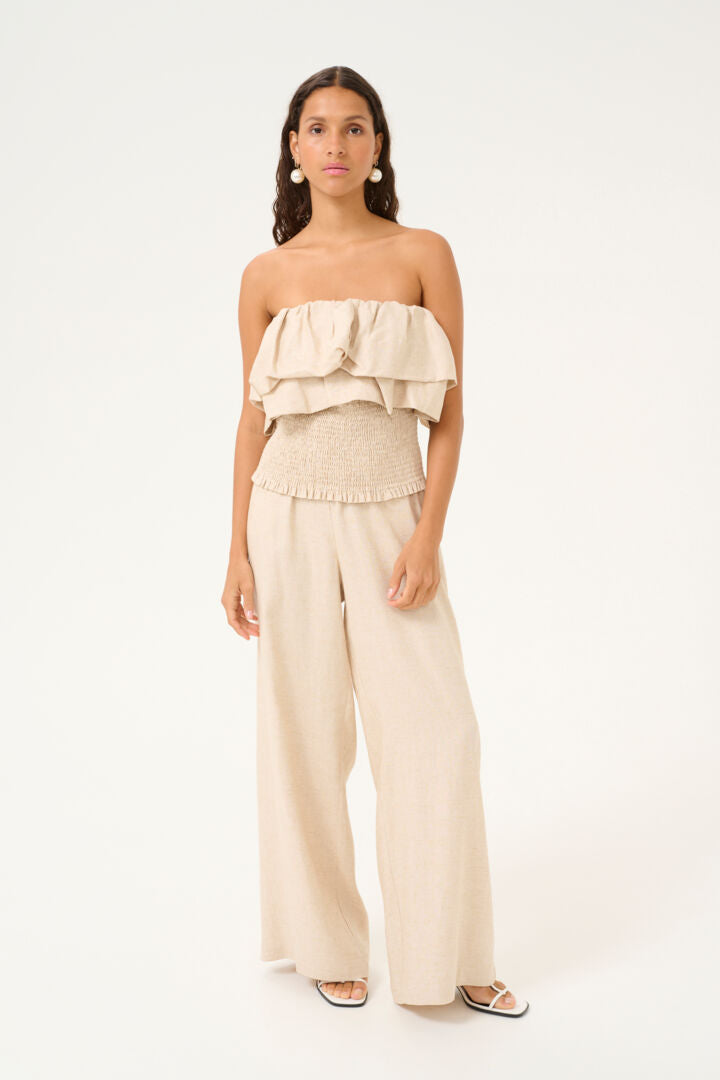 Karen By Simonsen Vale Top In Natural Melange Linen Blend