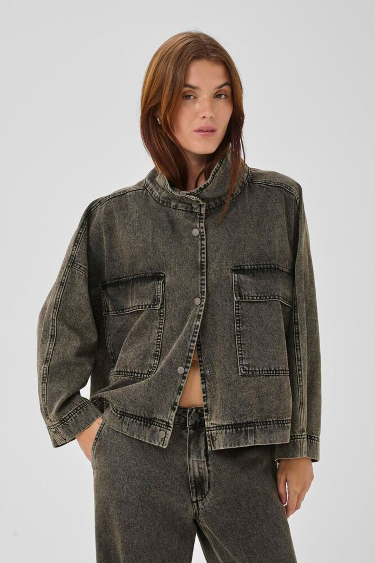 My Essential Wardrobe Tessa 160 Jacket In Medium Grey Dirty Wash