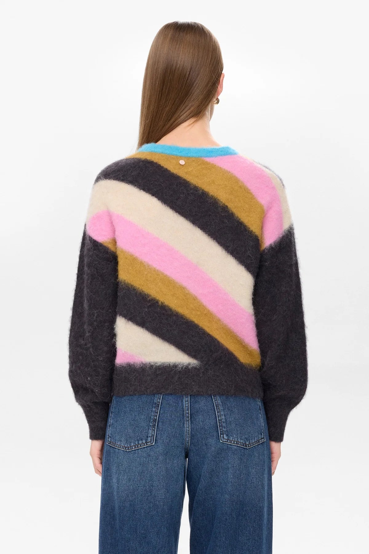 Numph Nusuri Multi Stripe Pullover In Obsidian