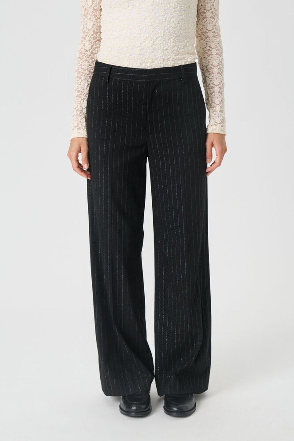 Part Two Vanilla Pant In Black Metallic Stripe