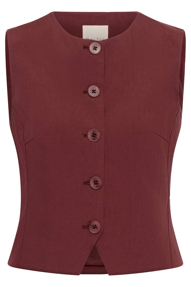 Part Two Benitta Waistcoast In Burnt Russet Red