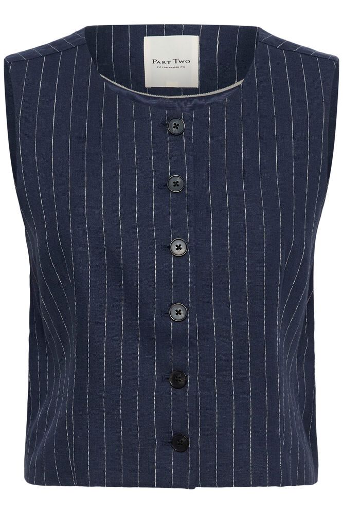 Part Two Azania Waist Coat In Blue Nights Pinstripe