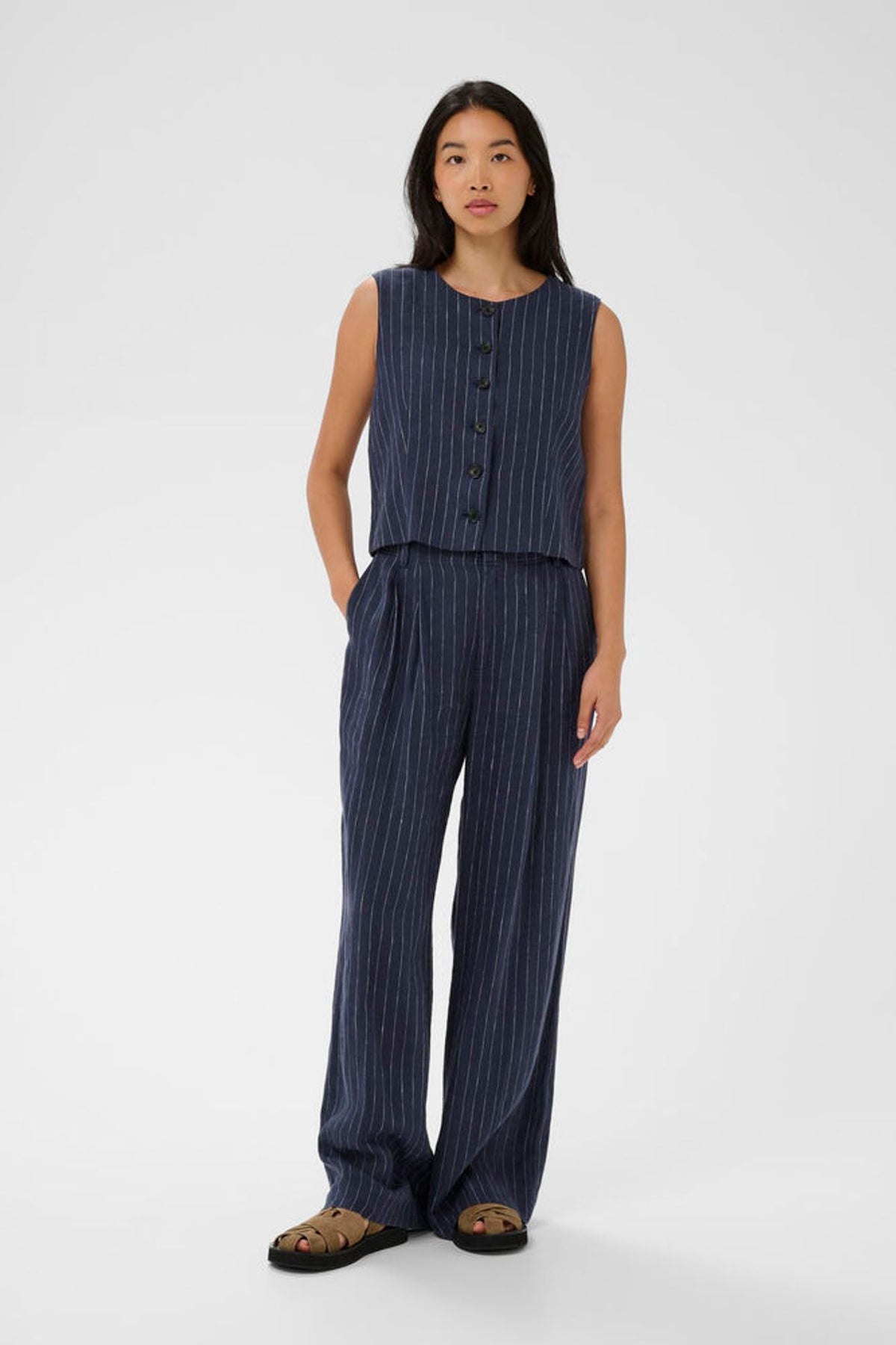 Part Two Azania Waist Coat In Blue Nights Pinstripe