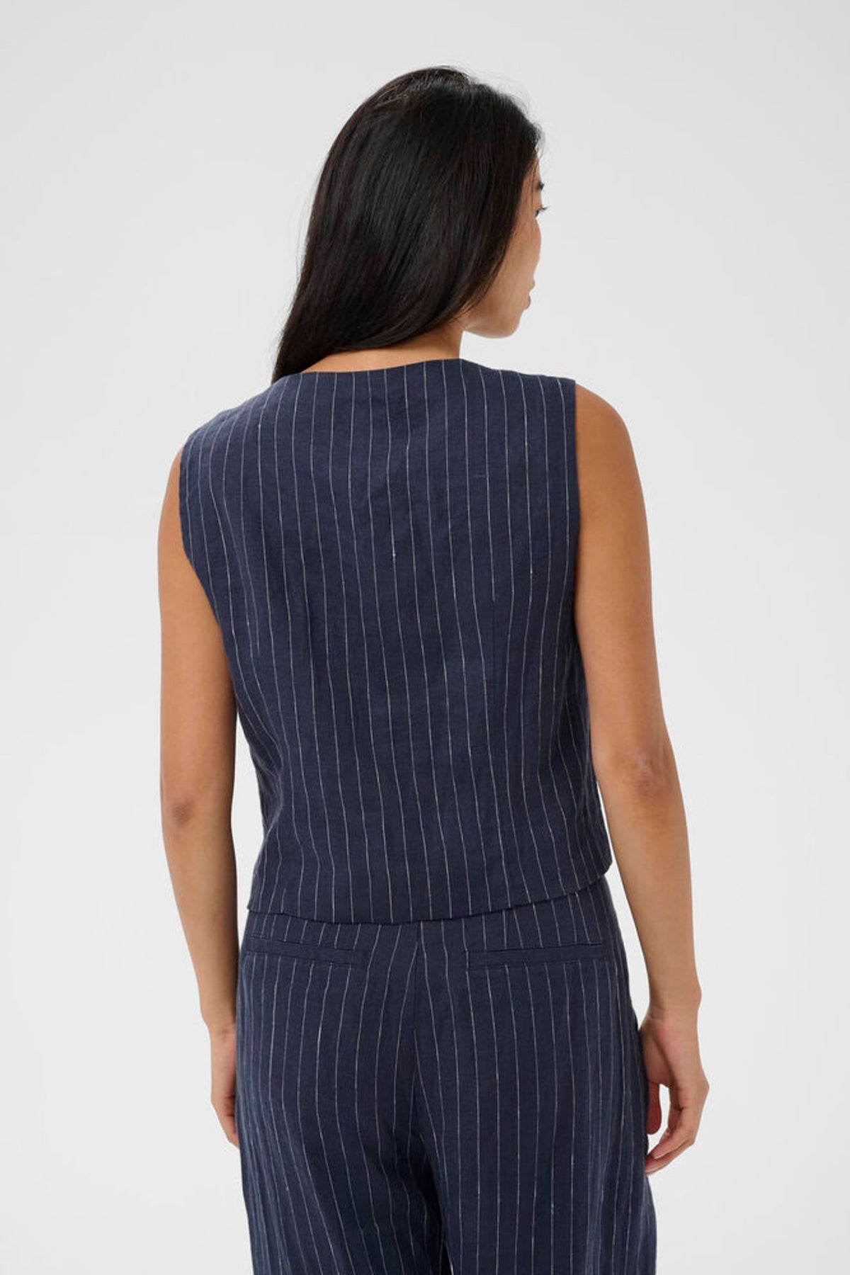 Part Two Azania Waist Coat In Blue Nights Pinstripe