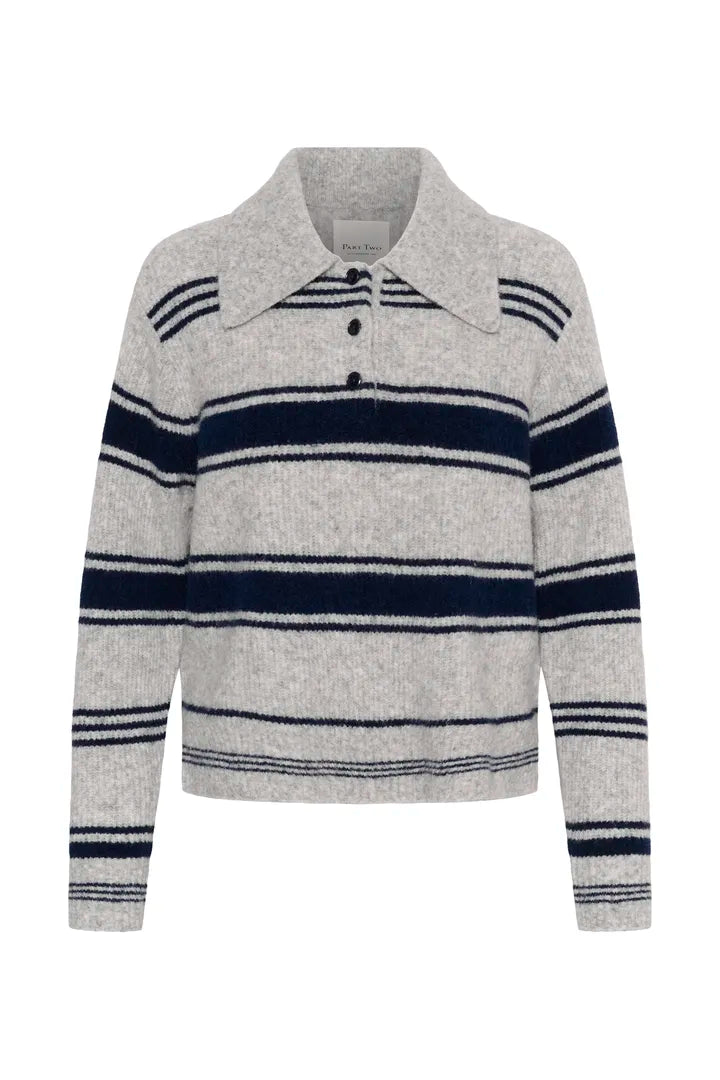 Part Two Carilina Pullover In Grey With Navy Stripes
