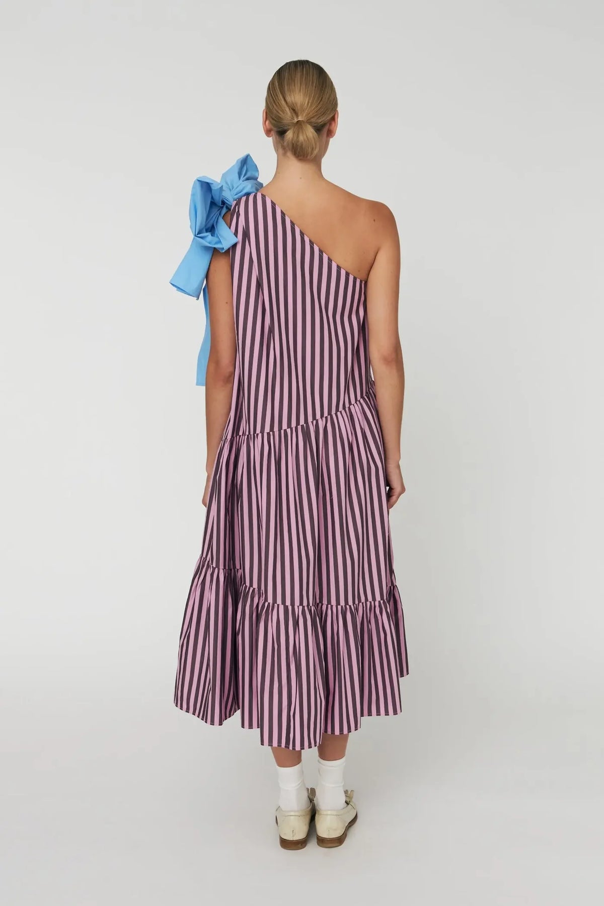 Stella Nova Striped Bow Midi Dress In Purple