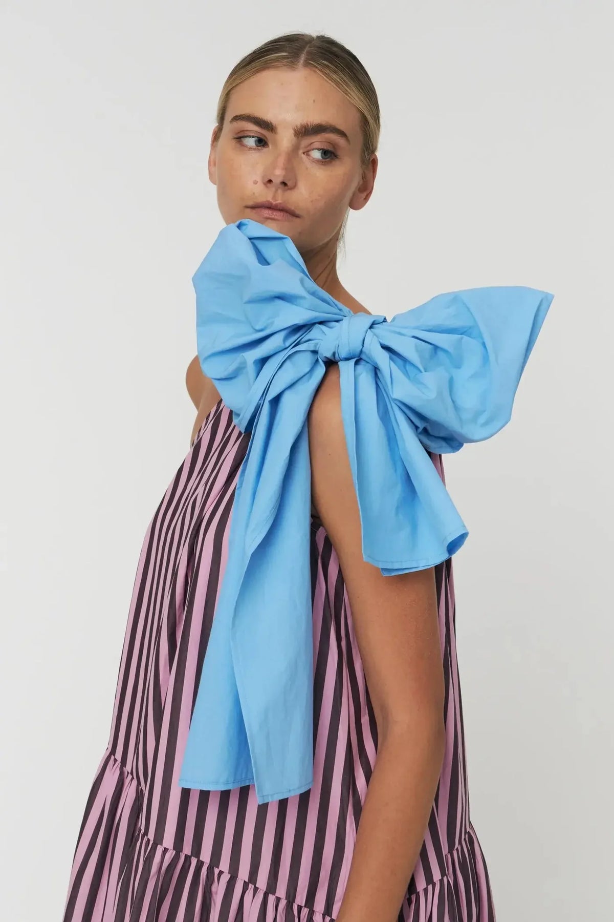 Stella Nova Striped Bow Midi Dress In Purple