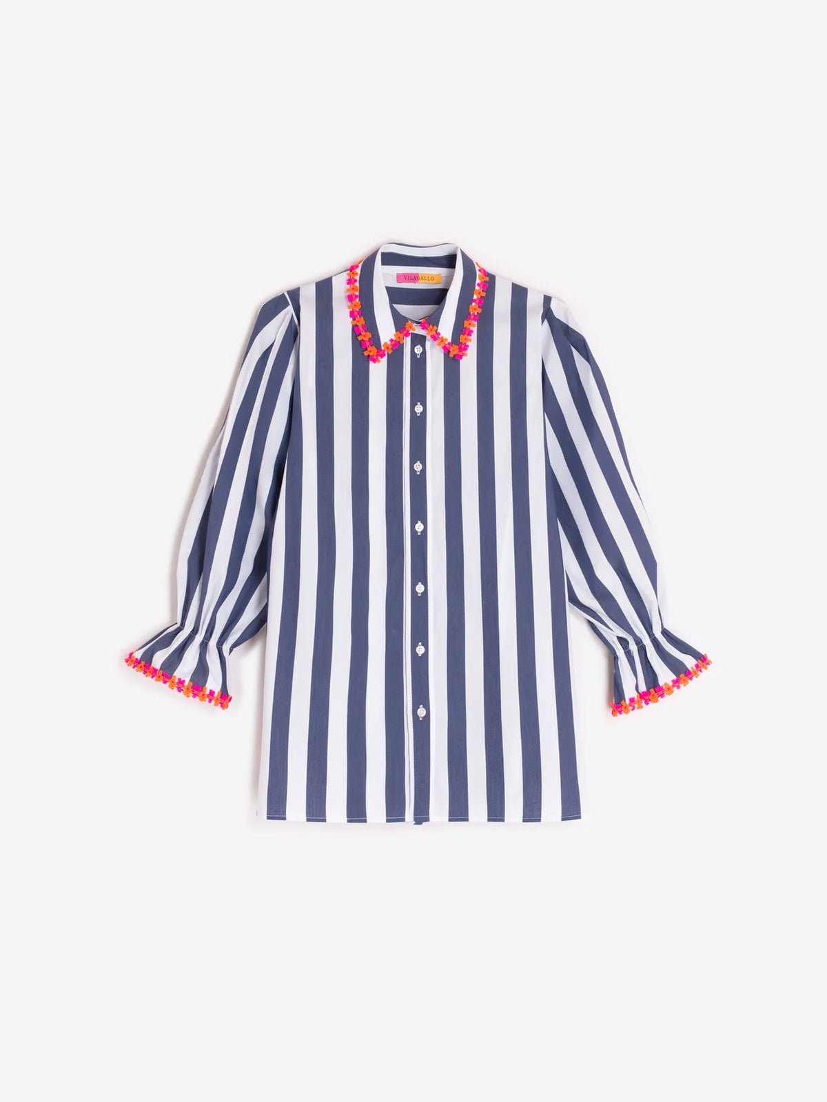 Vilagallo Navy Striped Shirt With Floral Trim