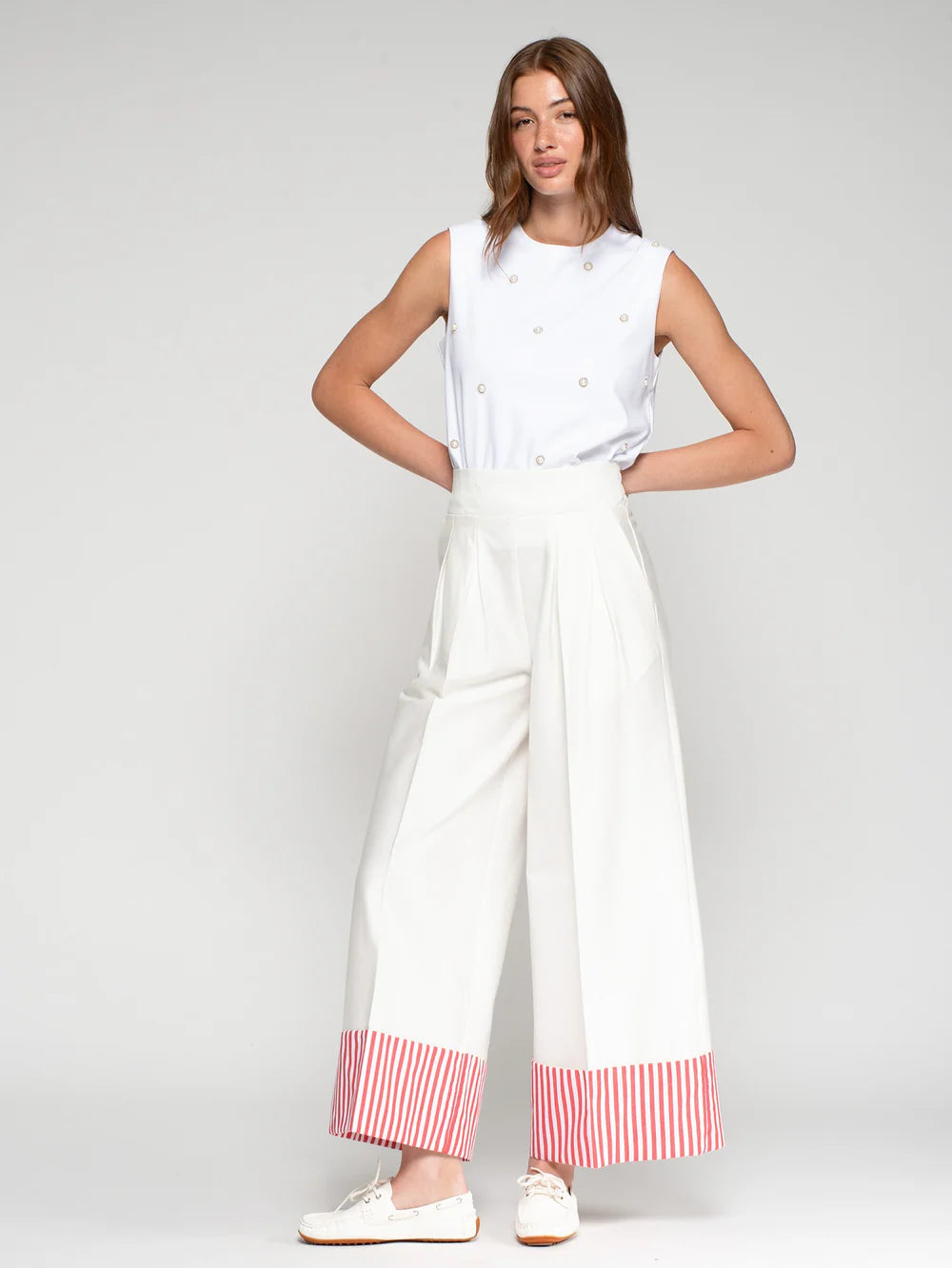 Vilagallo White Trousers With Red Stripped Cuff