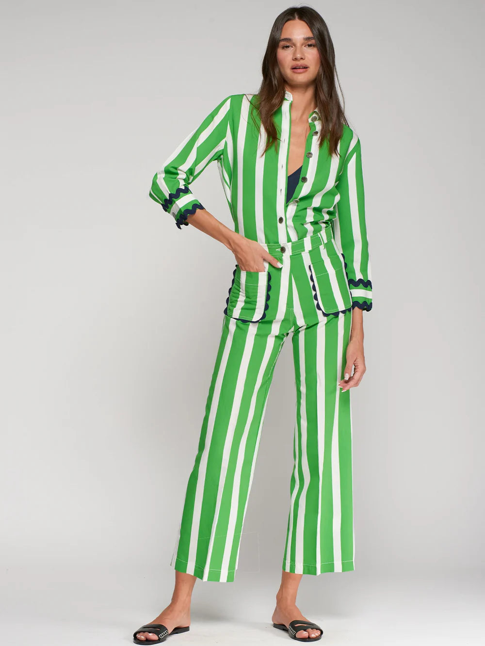 Vilagallo Green Striped Sailor Pants
