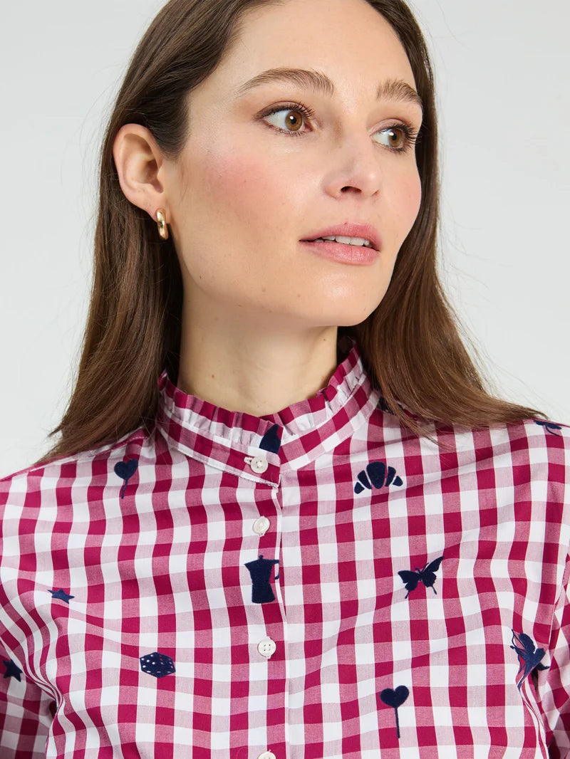 Vilagallo Vichy Shirt in  Bordeaux Flocked 33782