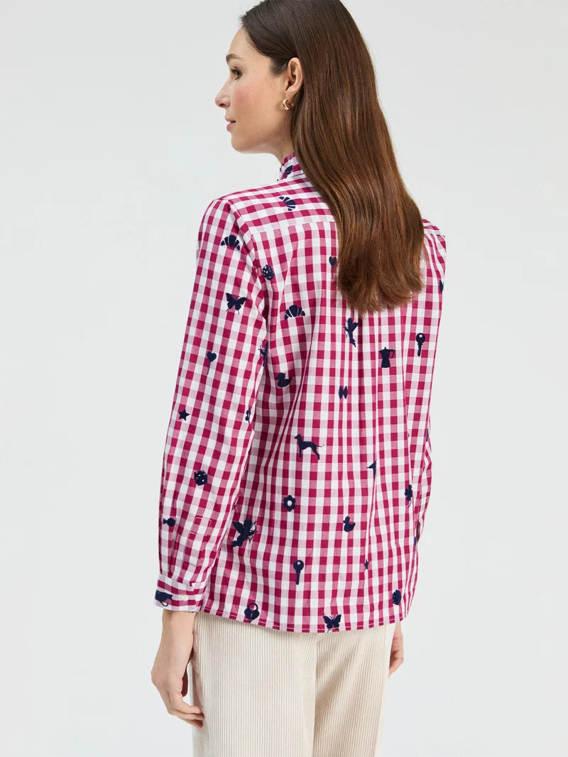 Vilagallo Vichy Shirt in  Bordeaux Flocked 33782