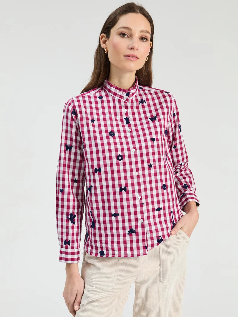 Vilagallo Vichy Shirt in  Bordeaux Flocked 33782