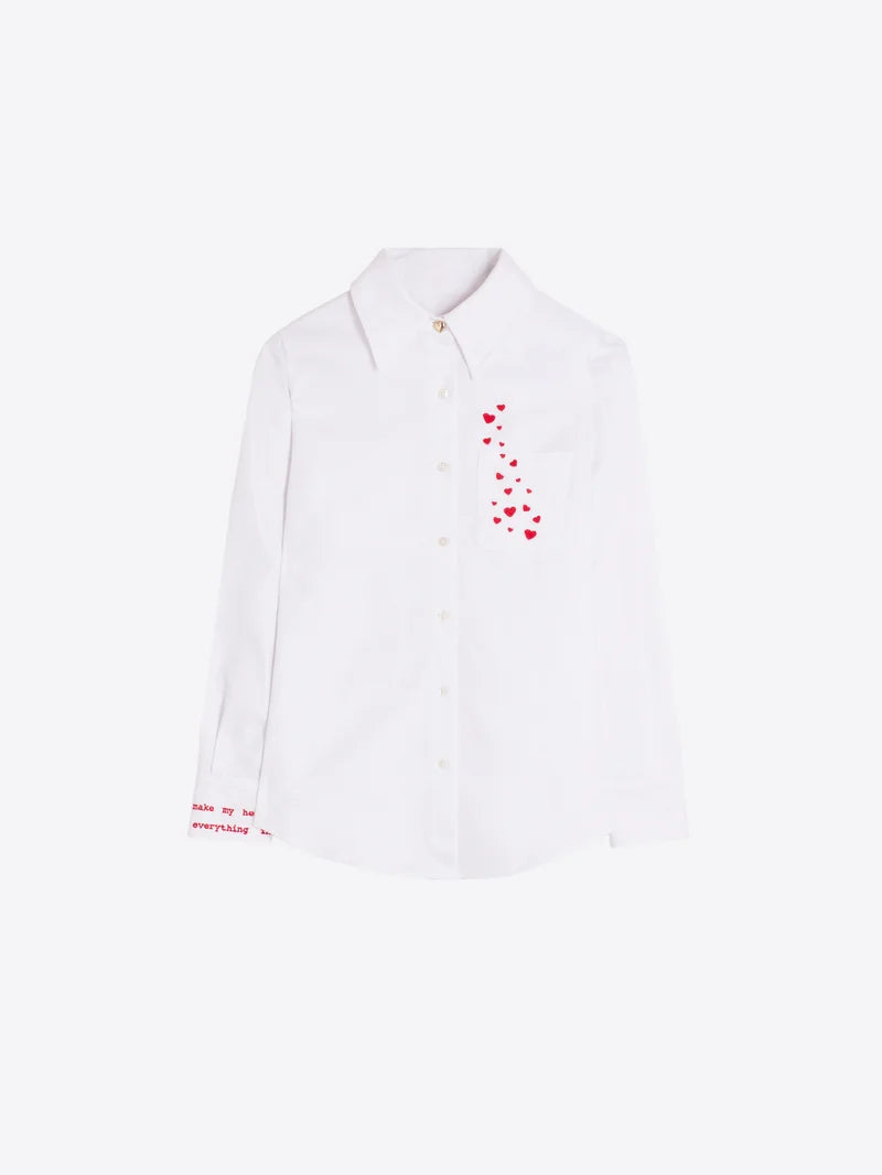 Vilagallo White Shirt with Heart Embroidery 33756