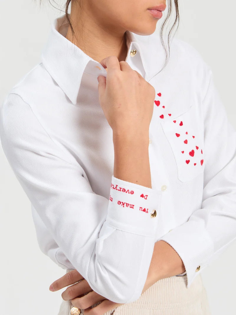 Vilagallo White Shirt with Heart Embroidery 33756