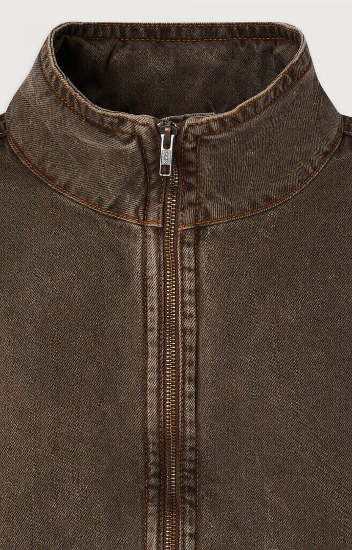 American Vintage Denim Bomber Jacket in Stone Brown