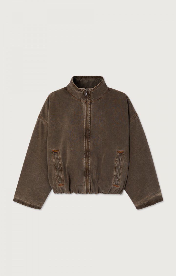 American Vintage Denim Bomber Jacket in Stone Brown