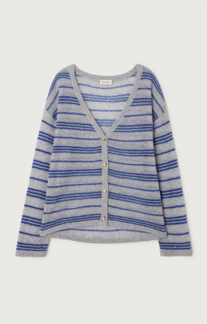 American Vintage Striped Knit Cardigan on Grey and Blue