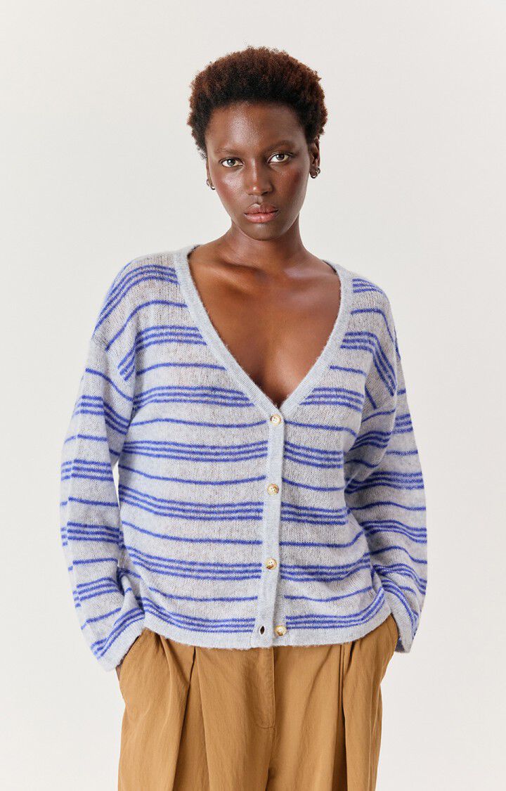 American Vintage Striped Knit Cardigan on Grey and Blue