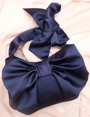 August Night Mini Cross Body Bag in Navy Satin