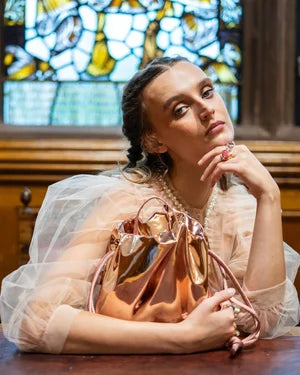 August Night Mirror Scrunch Bag in Rose Gold