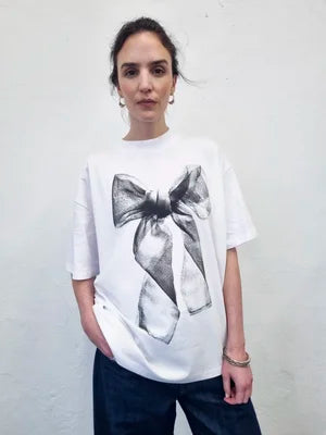 August Night Ghost Bow Tee in White