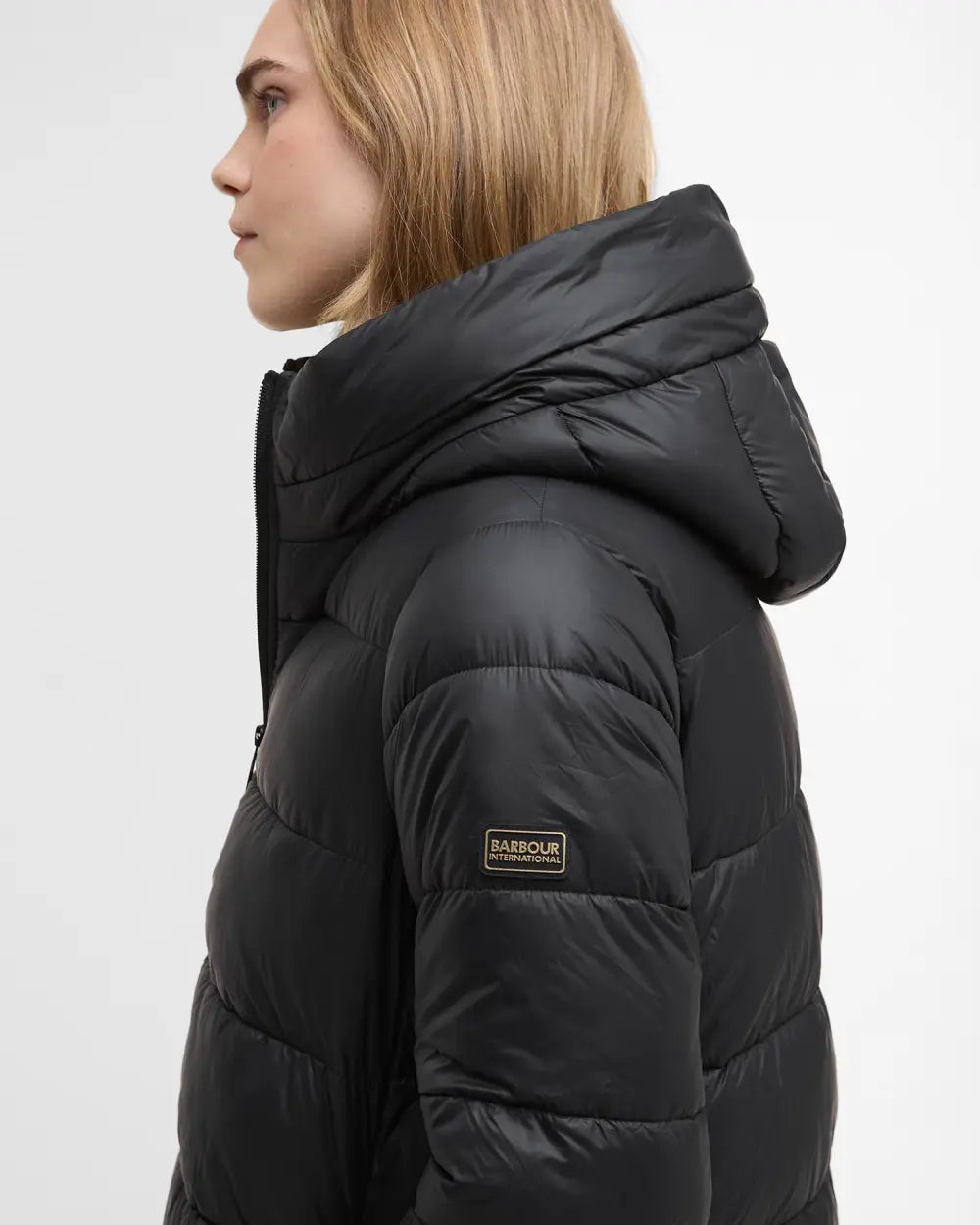 Barbour International Olivio Longline Puffer Coat in Black