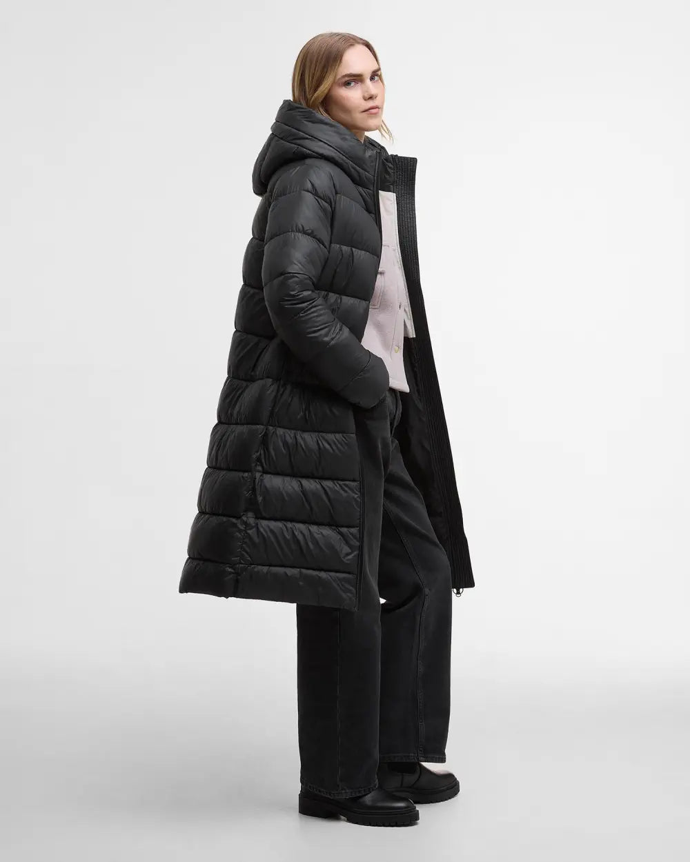 Barbour International Olivio Longline Puffer Coat in Black