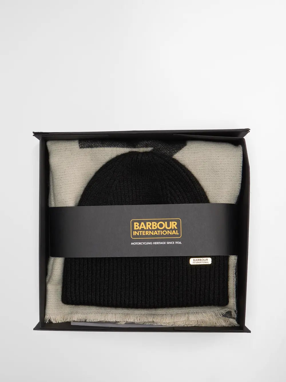 Barbour International Pendle Beanie Hat in Jasmine and Black