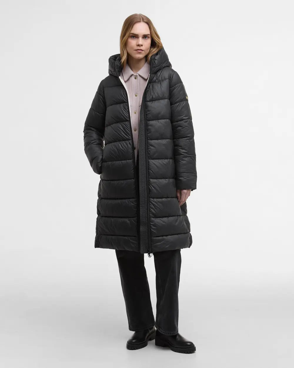 Barbour International Olivio Longline Puffer Coat in Black
