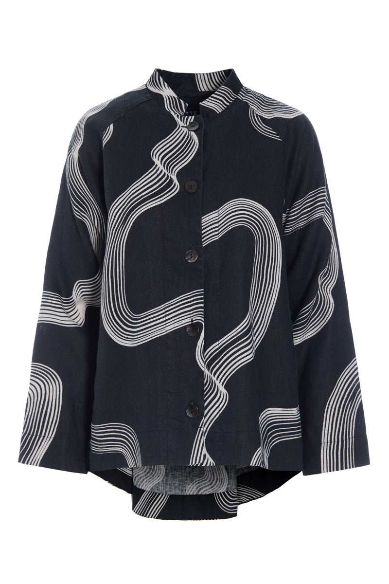 Bitte Kai Rand Hikazu Jacket in Black and White Wave Print