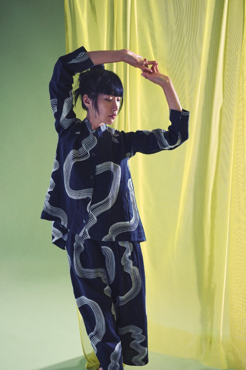 Bitte Kai Rand Hikazu Jacket in Black and White Wave Print