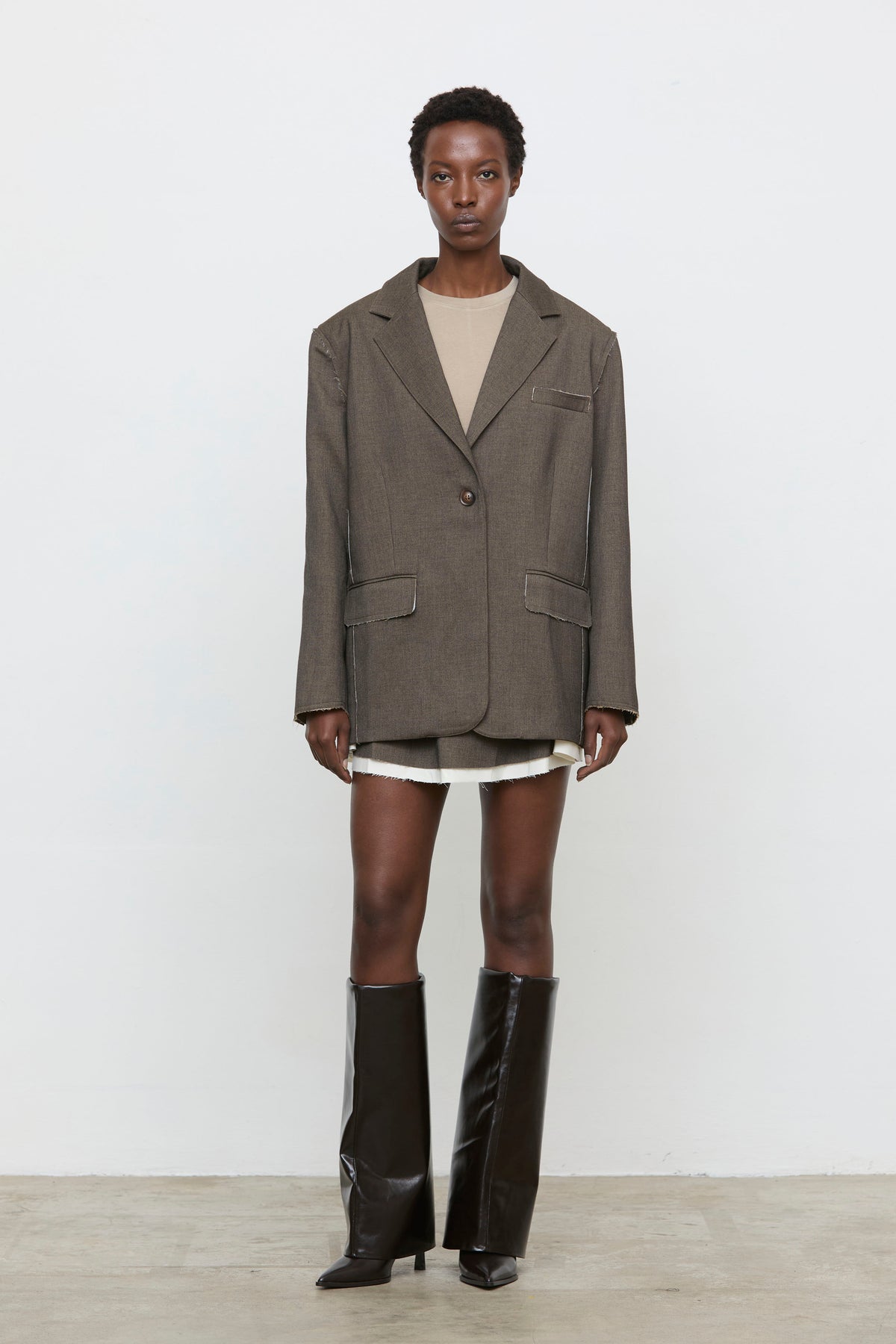 Eleh Blazer in Chocolate with Raw Seams 260004